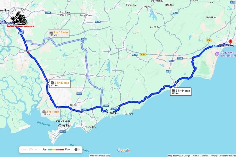 Hanoi Highway – Highway 51 – DT44A – Loc An – Lagi – TL719 – Ke Ga – Phan Thiet