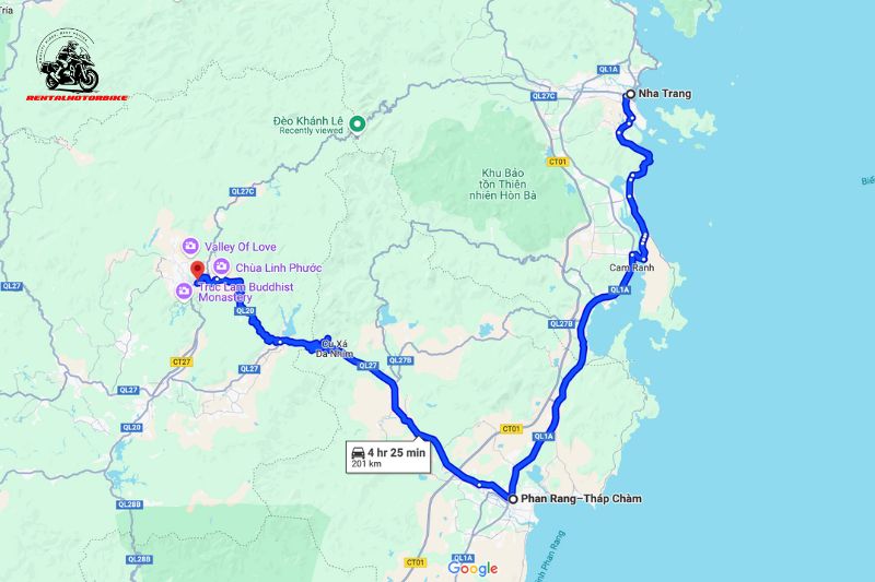 Nha Trang - Phan Rang - Da Lat Motorbike Tour Route
