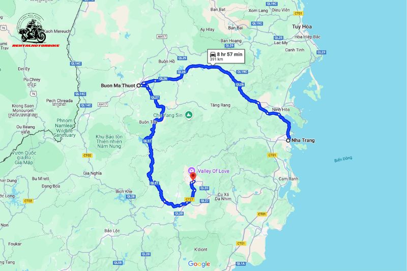 Nha Trang - Buon Ma Thuot - Da Lat route