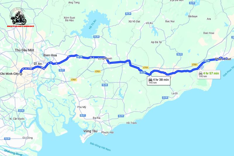 Route map: Ho Chi Minh City to Phan Thiet