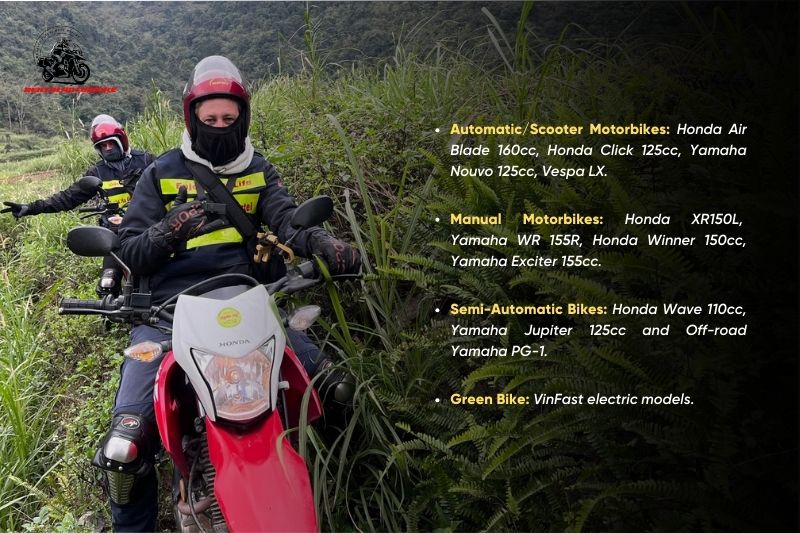 Vehicle models available at Rental Motorbike