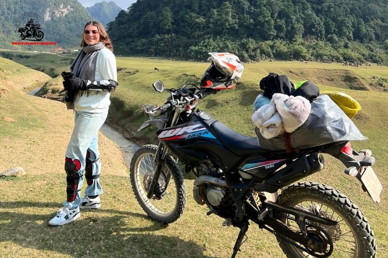 Woman rider with Yamaha WR in the mountains